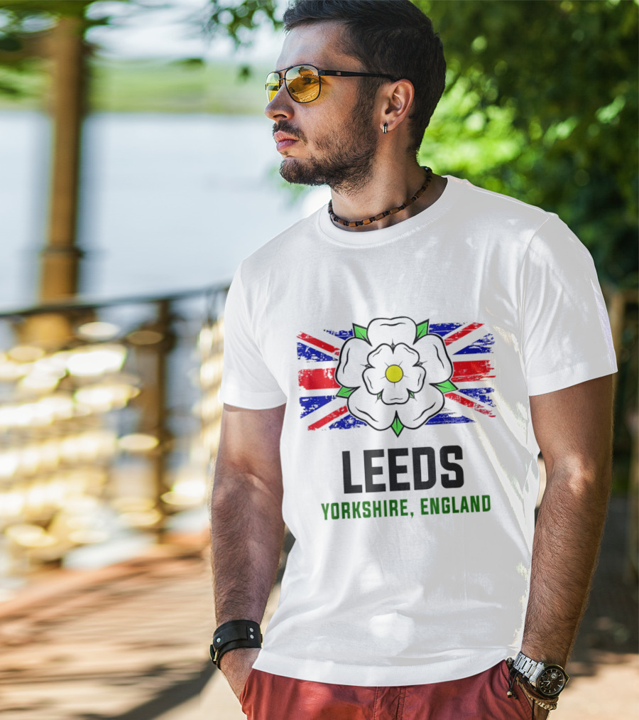 Leeds Yorkshire England Black Rose Union Jack T-Shirt