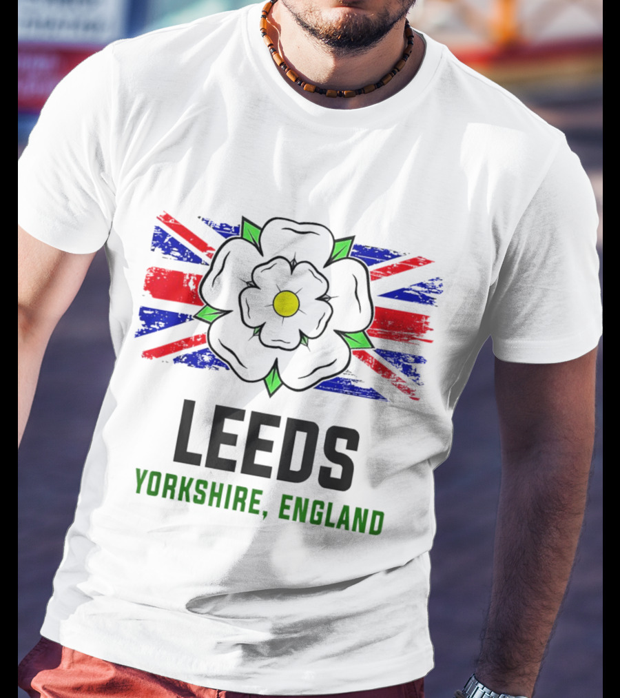 Leeds Yorkshire England Black Rose Union Jack T-Shirt