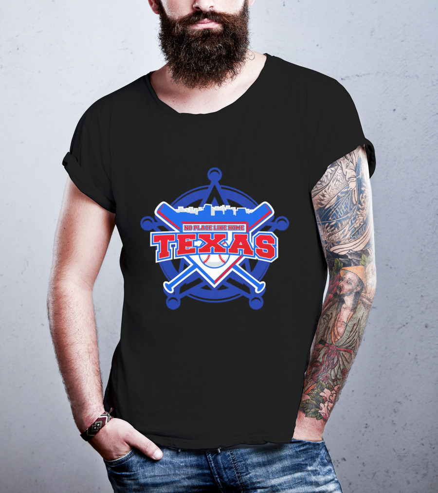 No Place Like Home Texas Baseball Crossed Bats And Ball T-Shirt