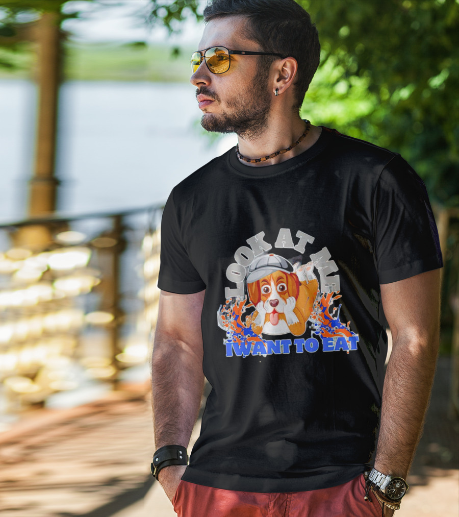 Look At Me I Want To Eat Cute Dog With Cap Splash Graphics T-Shirt