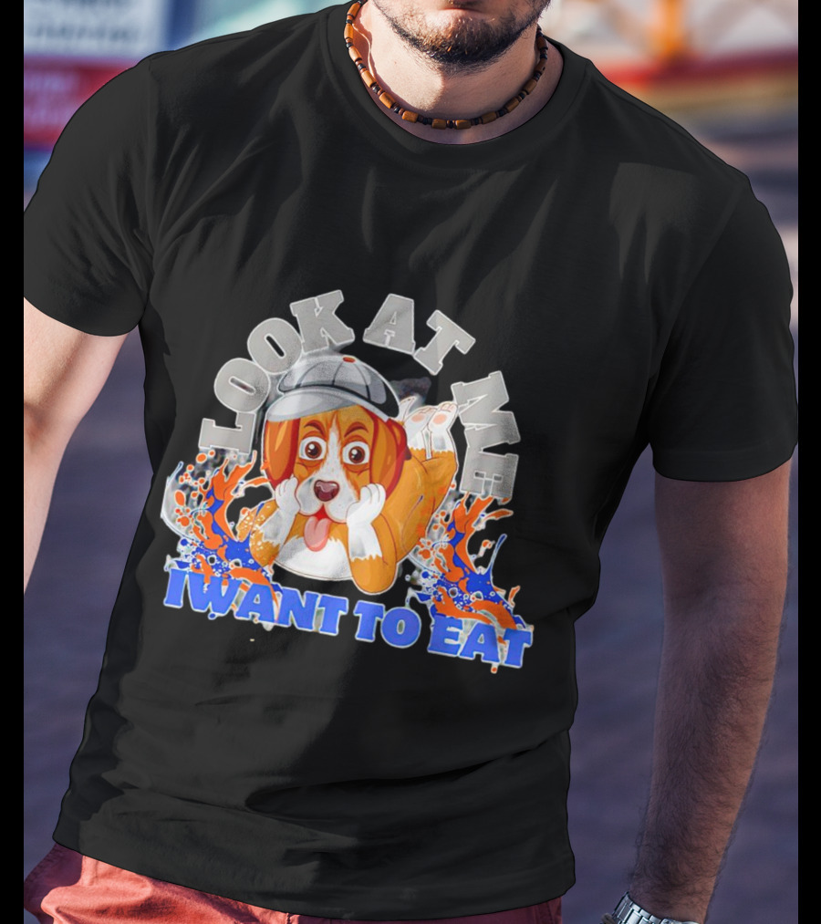 Look At Me I Want To Eat Cute Dog With Cap Splash Graphics T-Shirt