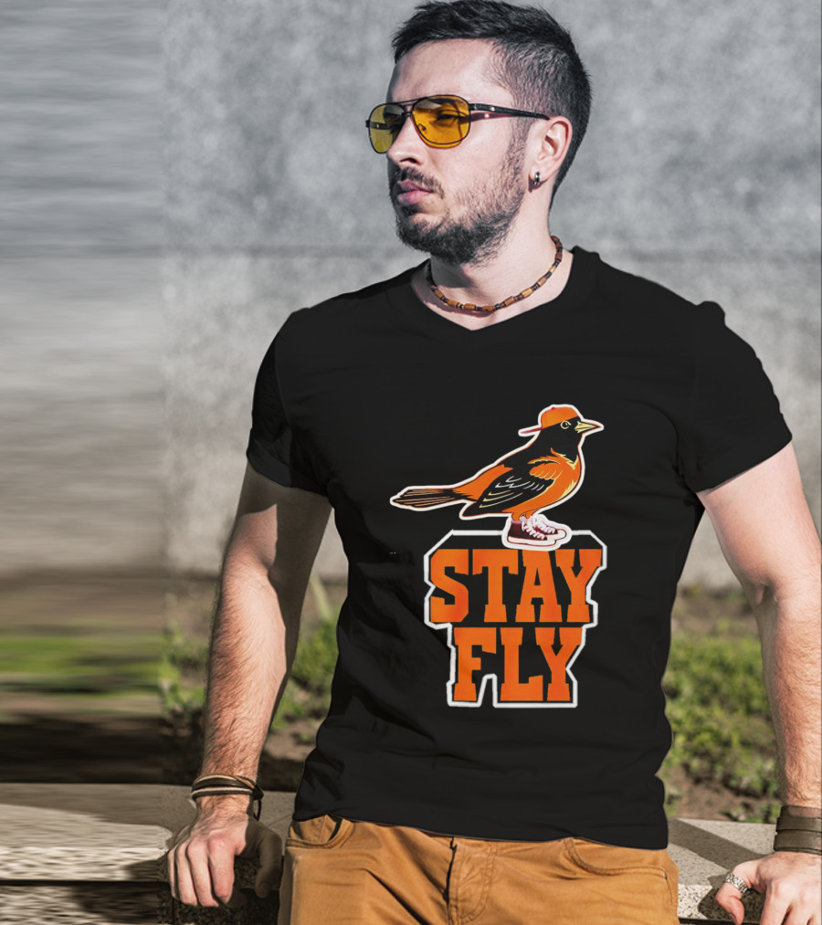 Baltimore Orioles Stay Fly Bird With Sneakers And Cap T-Shirt