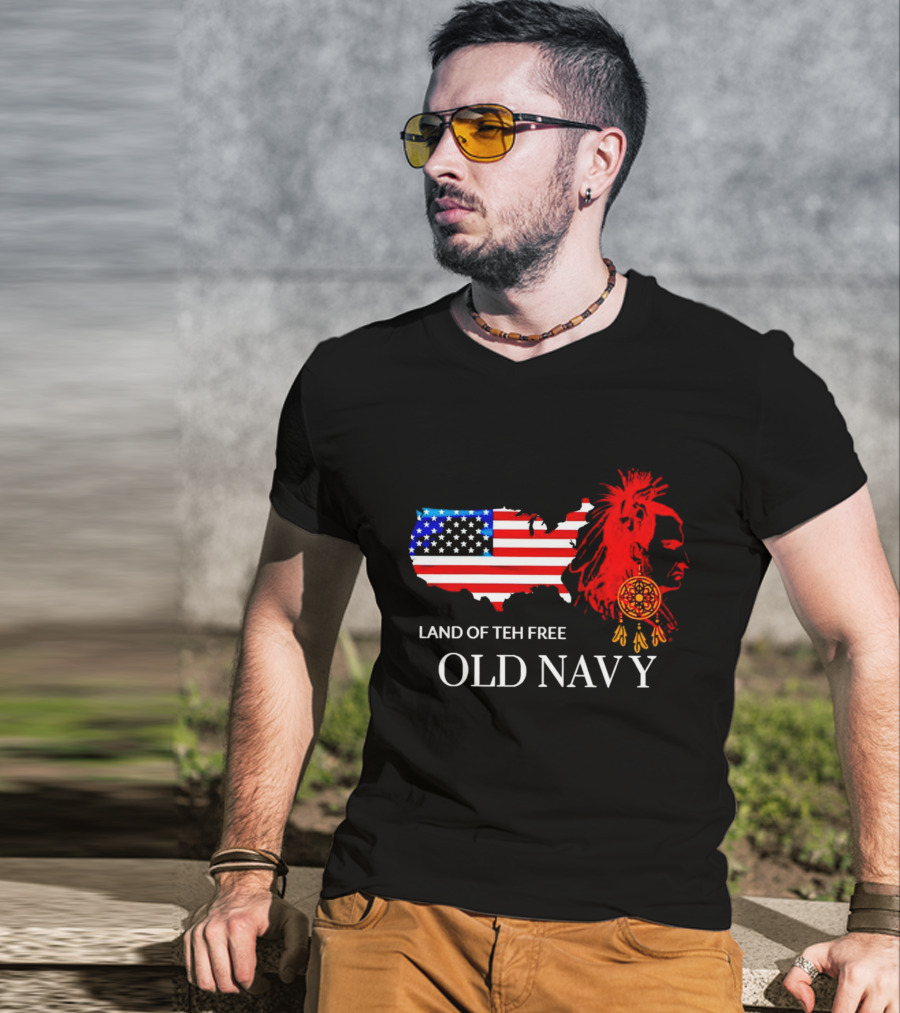 Land Of Teh Free Old Navy USA Flag Native American T-Shirt