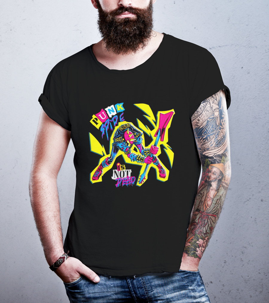 Punk Spider Is Not Dead Electric Guitar Lightning Bolt T-Shirt