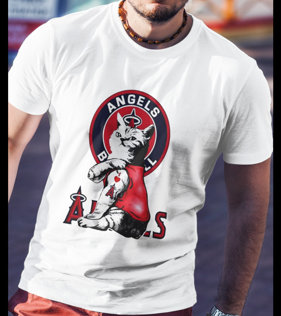 Tattoo Cat Los Angeles Angels Baseball Logo I Love Angels T-Shirt