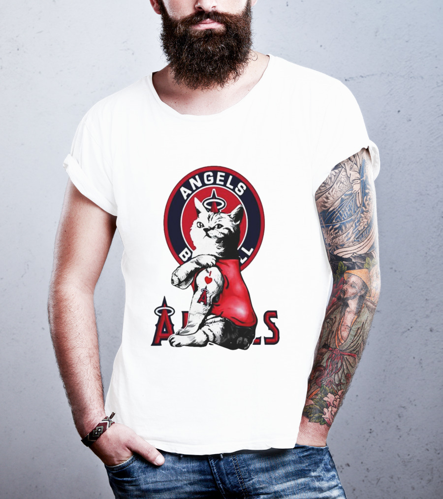 Tattoo Cat Los Angeles Angels Baseball Logo I Love Angels T-Shirt