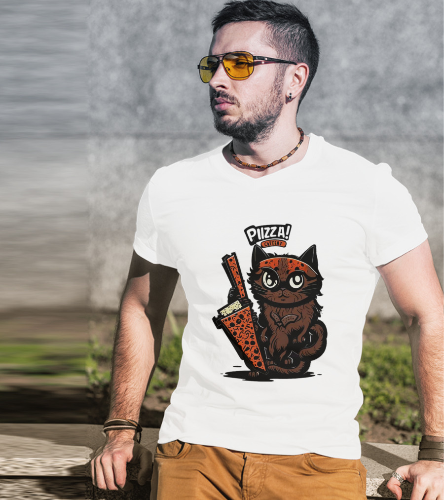 Pizza Cat Cattfat Meow That's A Good Slice T-Shirt