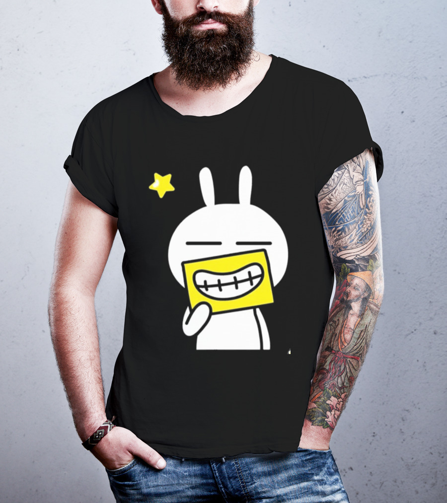 Tuzki Holding Fake Smile Cartoon Character With Star T-Shirt