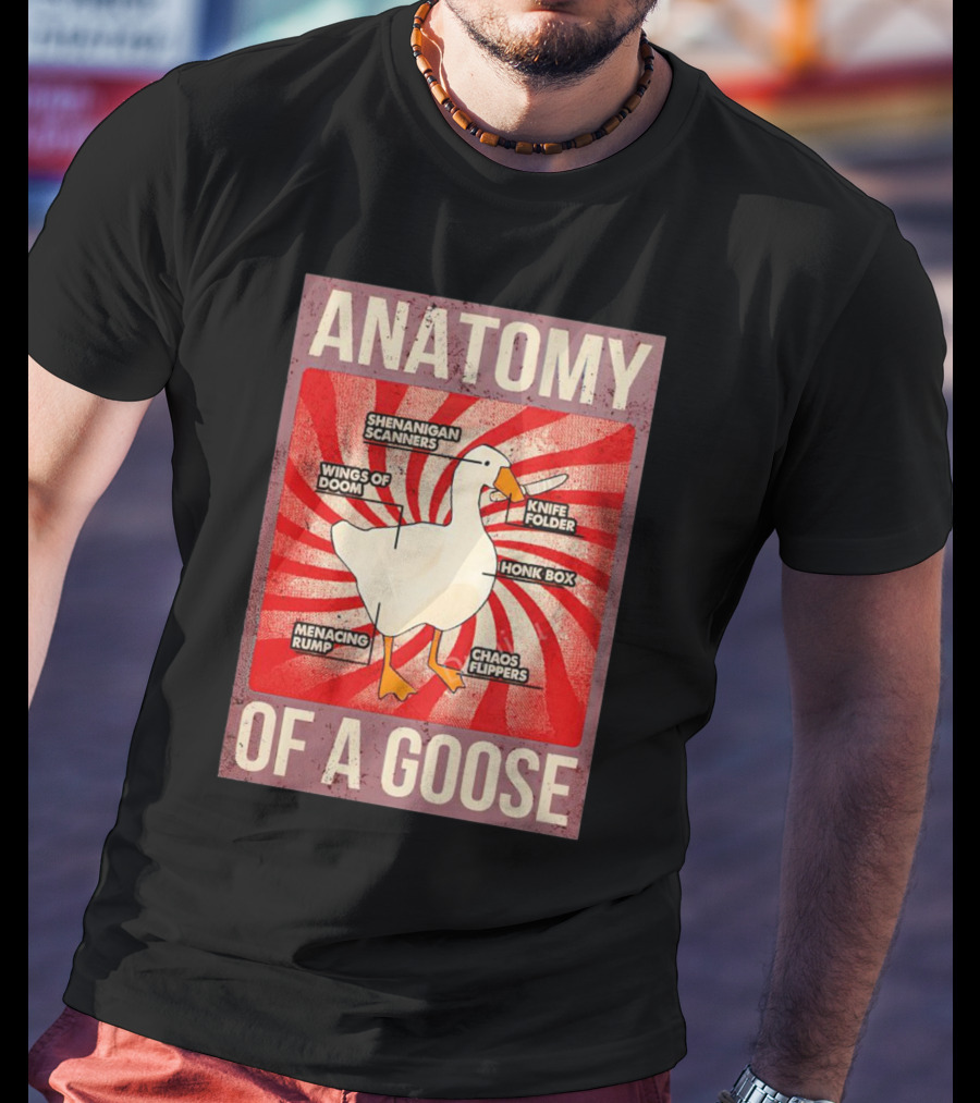 Anatomy Of A Goose Shenanigan Scanners Wings Of Doom Knife Folder Honk Box Menacing Rump Chaos Flippers T-Shirt