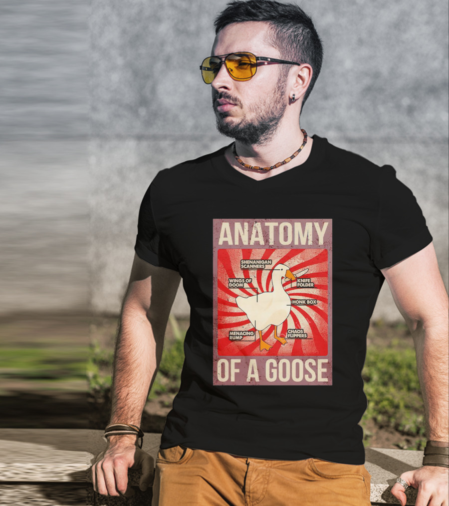Anatomy Of A Goose Shenanigan Scanners Wings Of Doom Knife Folder Honk Box Menacing Rump Chaos Flippers T-Shirt