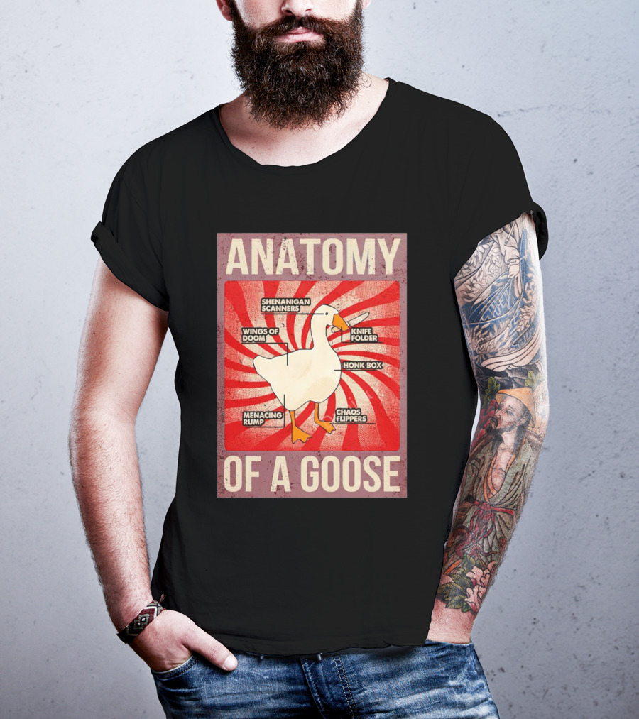 Anatomy Of A Goose Shenanigan Scanners Wings Of Doom Knife Folder Honk Box Menacing Rump Chaos Flippers T-Shirt