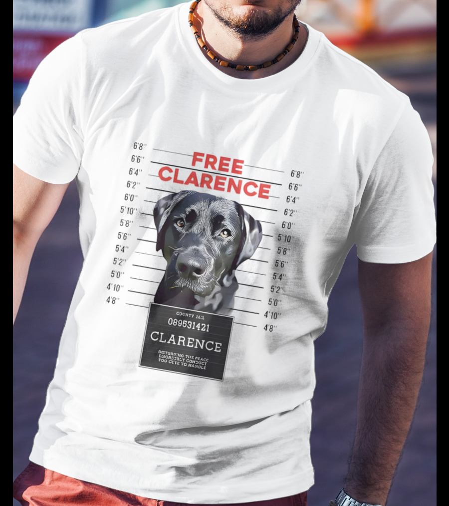 Free Clarence Mugshot Dog T-Shirt