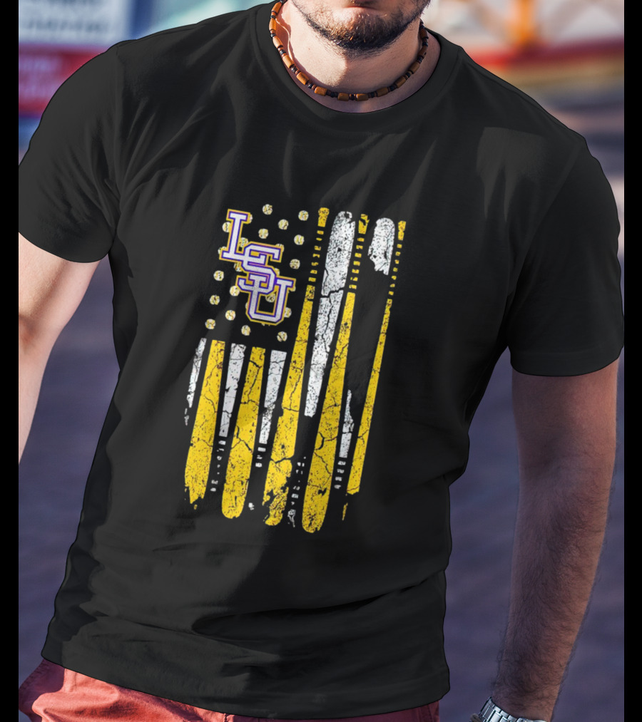 Louisiana State LSU Tigers Baseball Flag America Champ T-Shirt