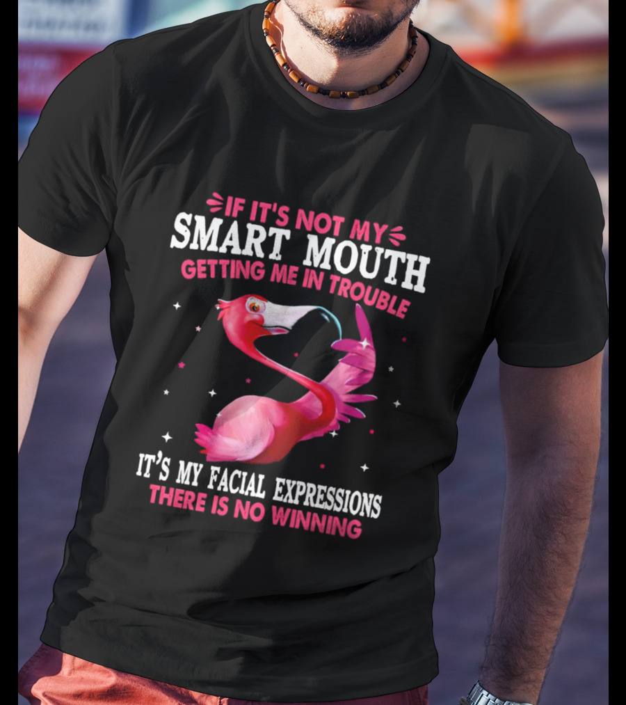 If It's Not My Smart Mouth Getting Me In Trouble It's My Facial Expressions There Is No Winning Flamingo T-Shirt