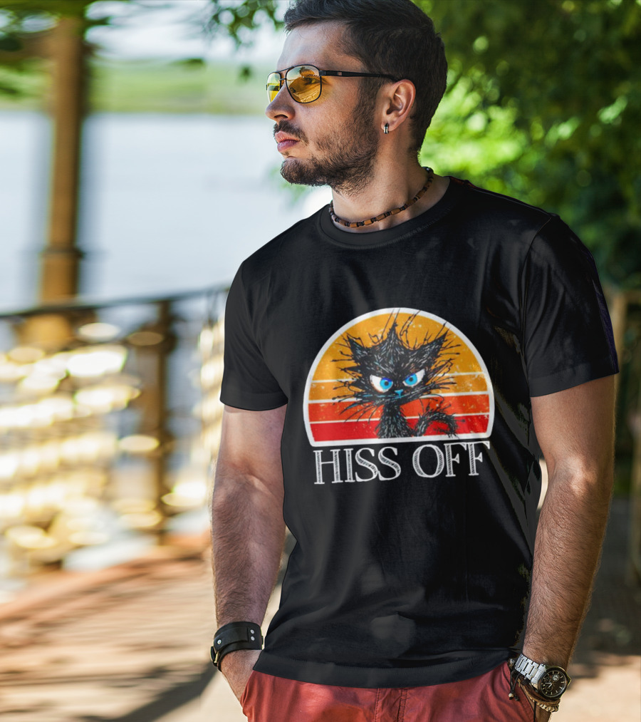 Hiss Off Funny Black Cat Vintage Sunset T-Shirt