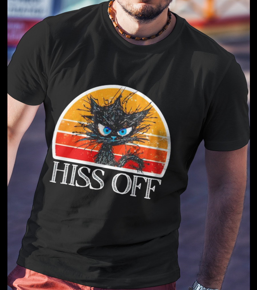 Hiss Off Funny Black Cat Vintage Sunset T-Shirt