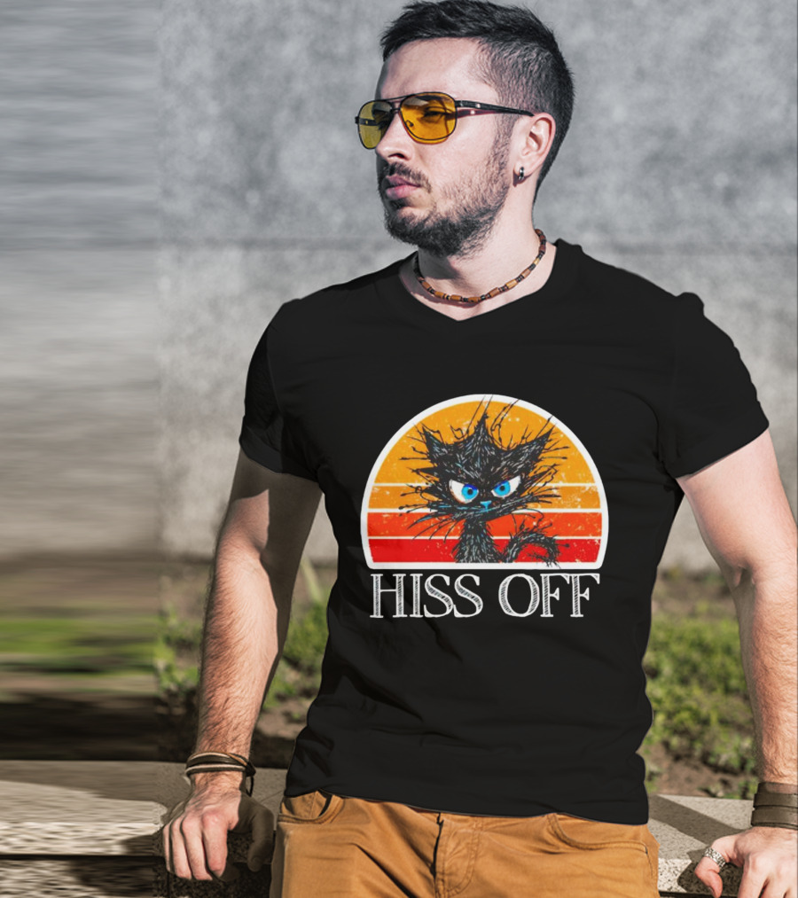 Hiss Off Funny Black Cat Vintage Sunset T-Shirt