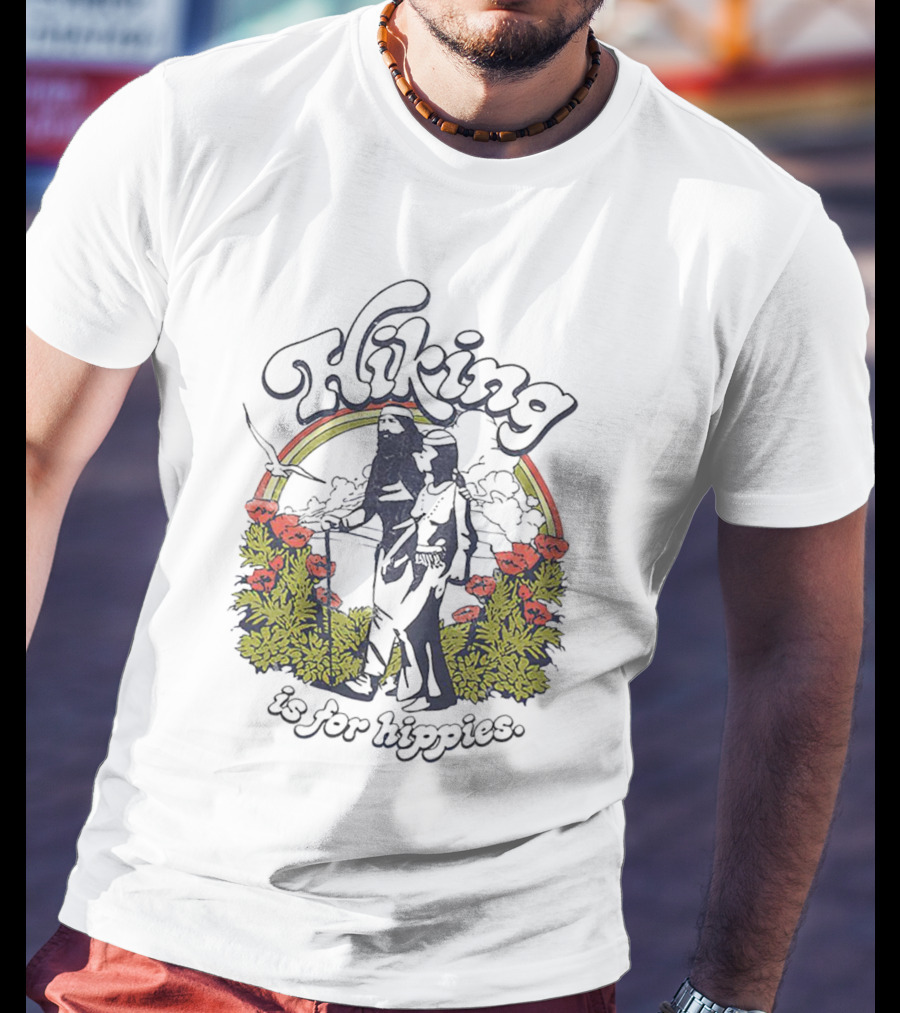 Hiking Is For Hippies Vintage Floral Rainbow Scene T-Shirt