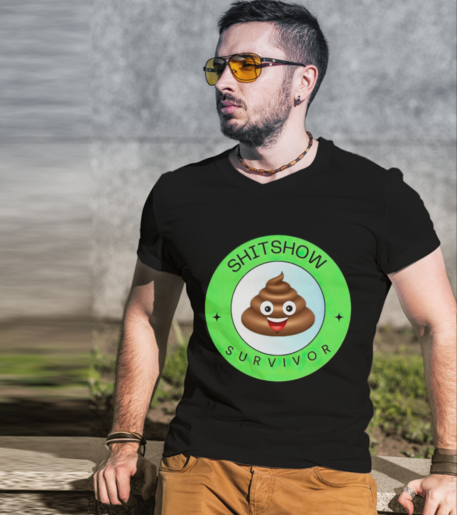 Shitshow Survivor Poop Emoji Circle Emblem T-Shirt