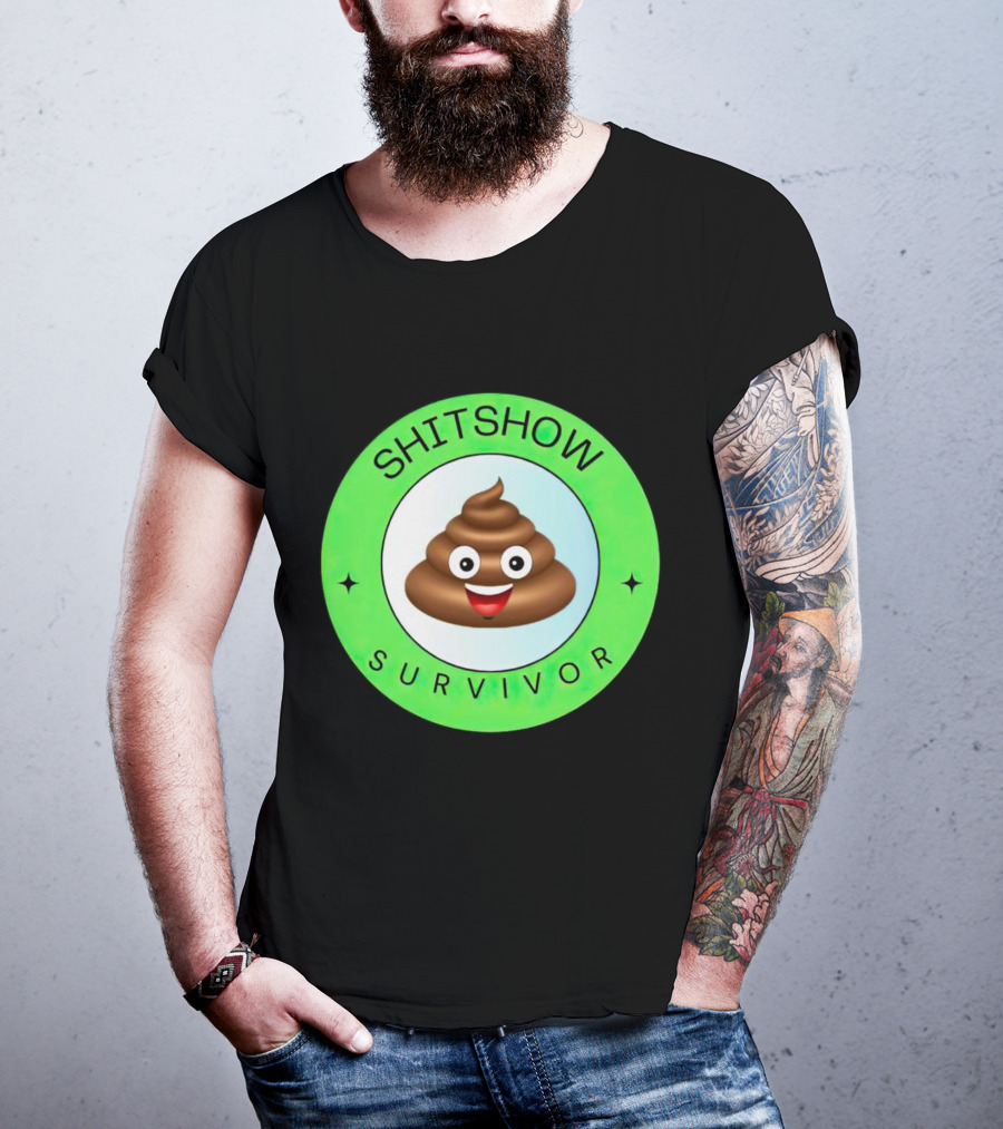 Shitshow Survivor Poop Emoji Circle Emblem T-Shirt