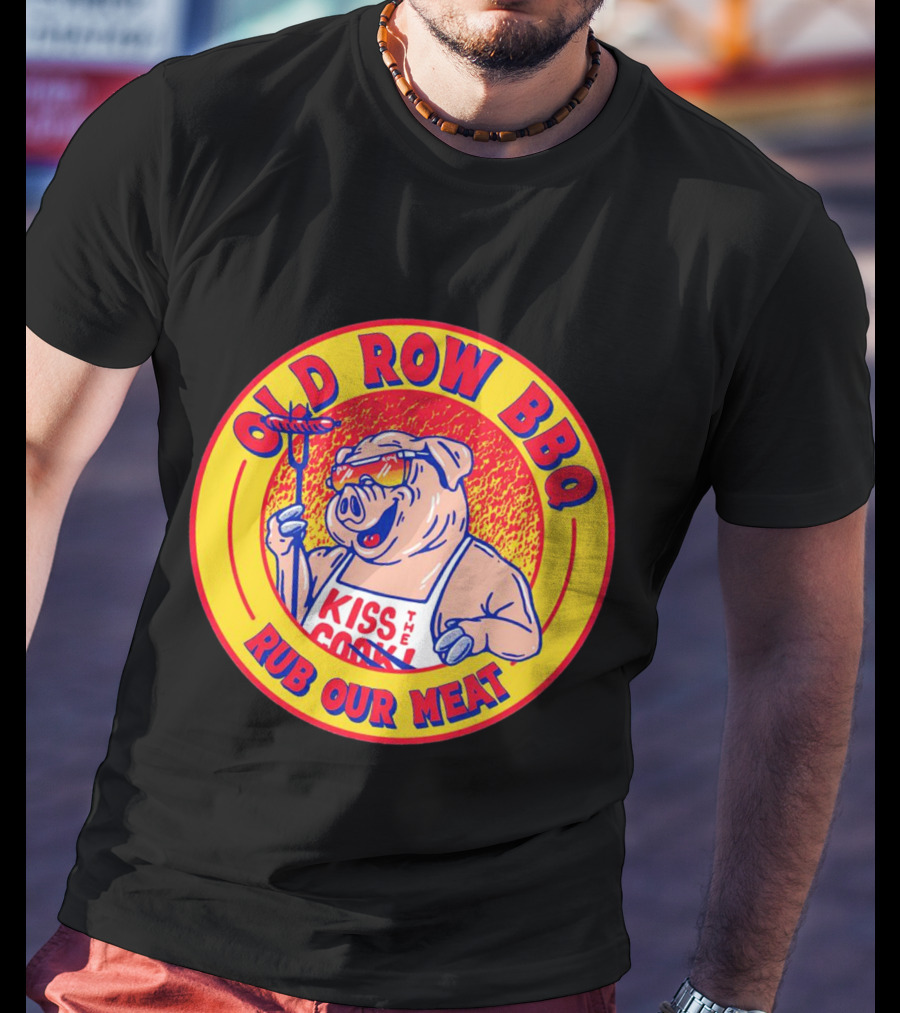 OLD ROW BBQ Rub Our Meat Kiss The Cook Pig Apron T-Shirt