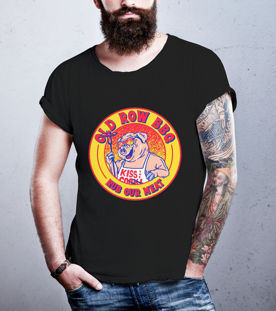 OLD ROW BBQ Rub Our Meat Kiss The Cook Pig Apron T-Shirt