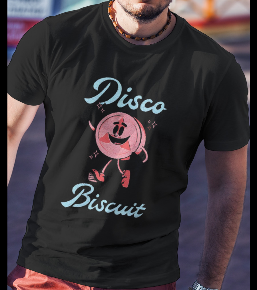 Disco Biscuit Dancing Cartoon Style On Checkered Floor T-Shirt