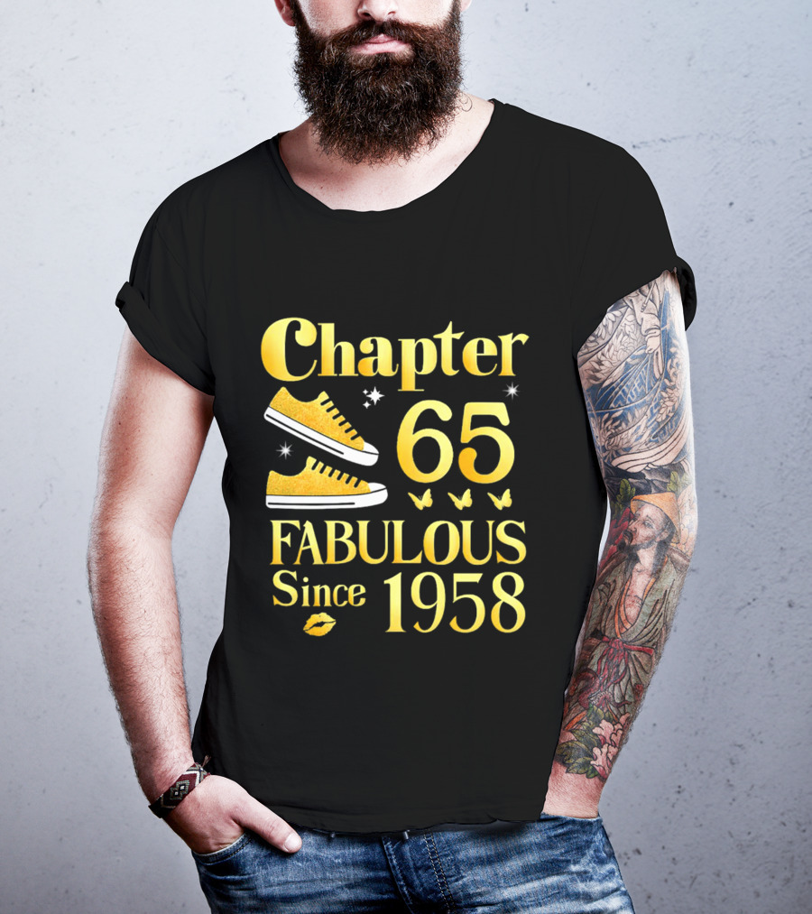 Chapter 65 Fabulous Since 1958 With Golden Sneakers And Butterflies T-Shirt