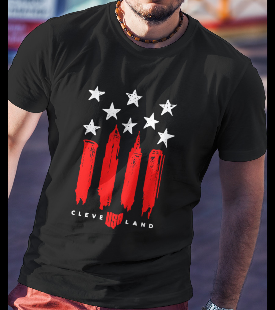 Cleveland USA Land Stars And Stripes Skyline T-Shirt