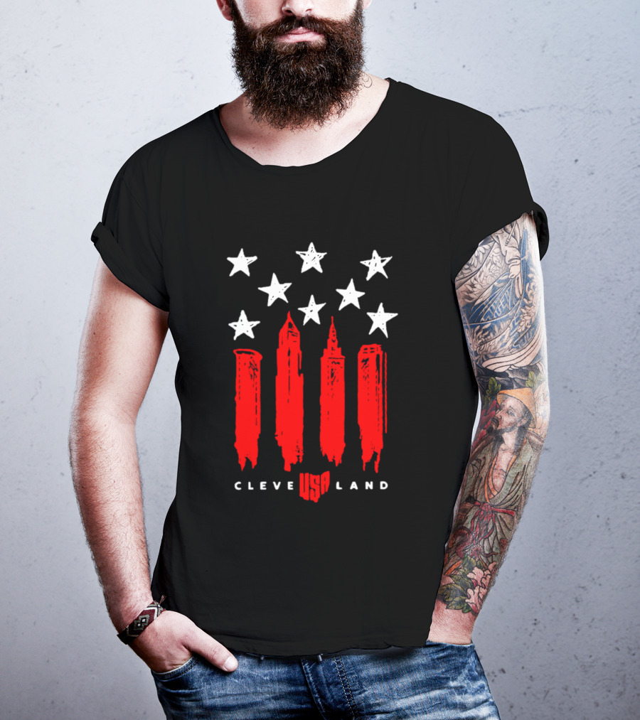Cleveland USA Land Stars And Stripes Skyline T-Shirt