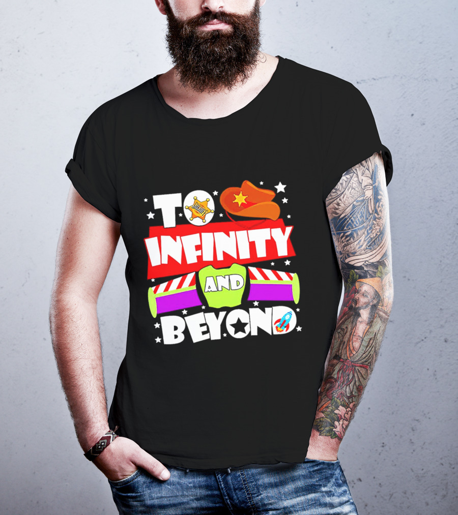To Infinity And Beyond Toy Story Sheriff Badge Cowboy Hat Rocket T-Shirt