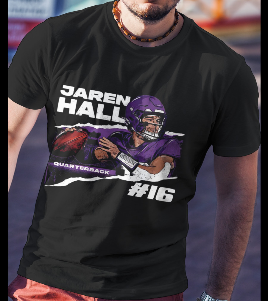 Jaren Hall Minnesota Quarterback #16 Torn Football T-Shirt