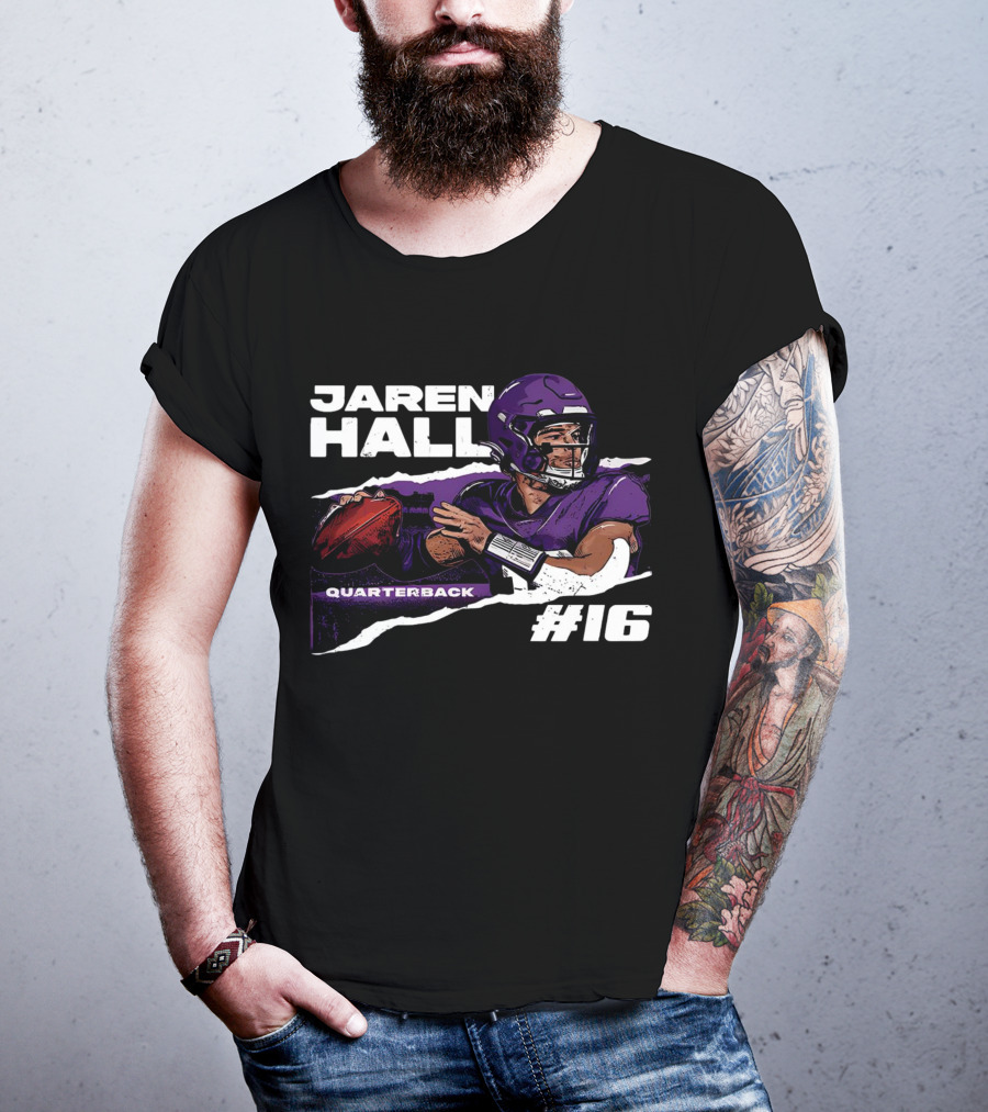 Jaren Hall Minnesota Quarterback #16 Torn Football T-Shirt