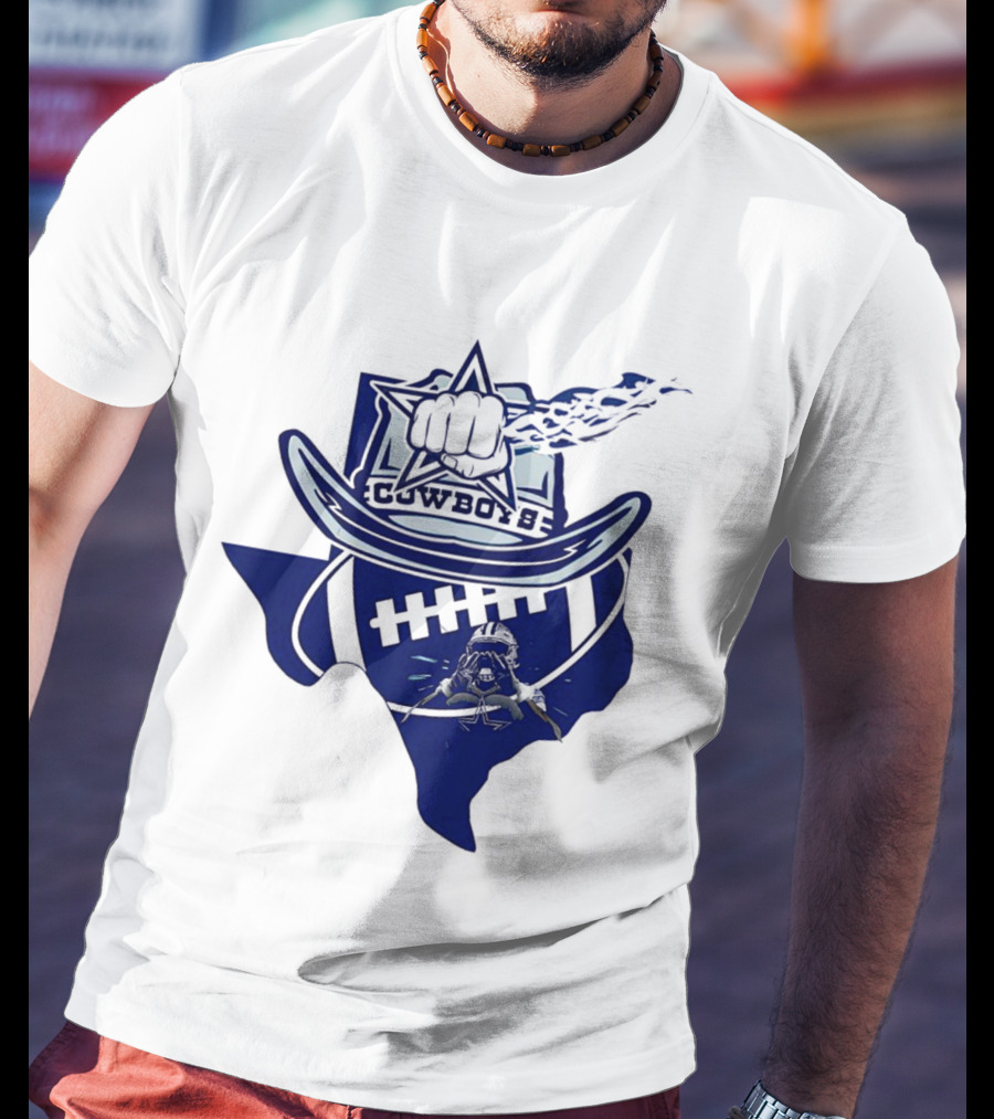 Texas Cowboys Star Hat Fist Football Map T-Shirt