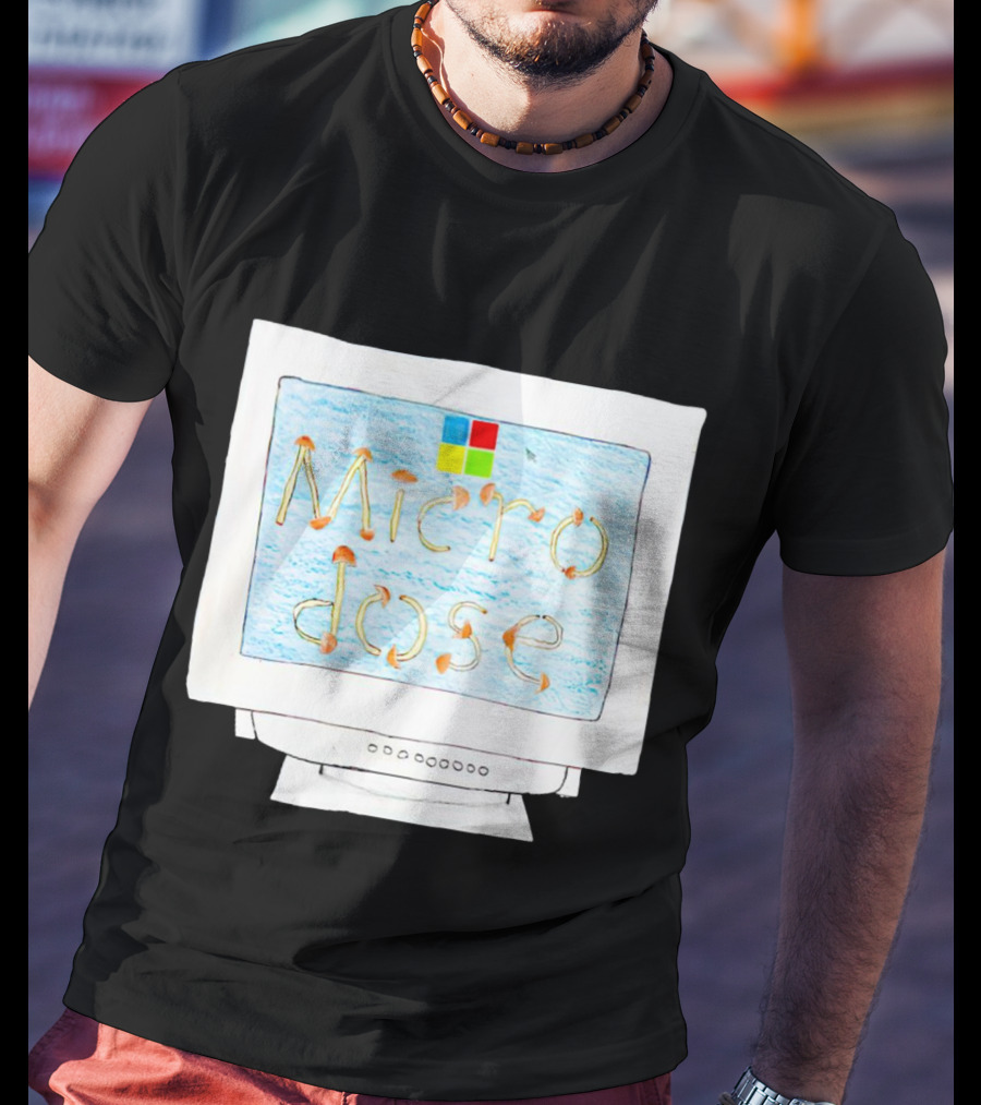 Microdose Windows Parody With Magic Mushrooms On Vintage Computer Screen T-Shirt