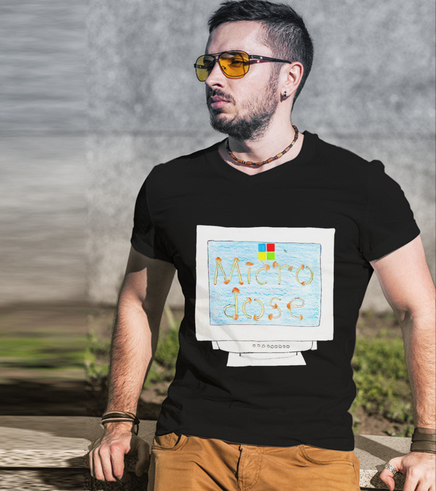 Microdose Windows Parody With Magic Mushrooms On Vintage Computer Screen T-Shirt