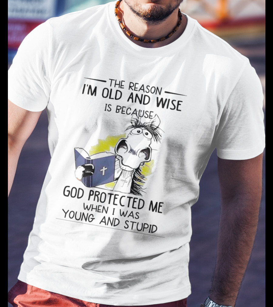 The Reason I'm Old And Wise Is Because God Protected Me When I Was Young And Stupid Cow Cartoon Reading Bible T-Shirt