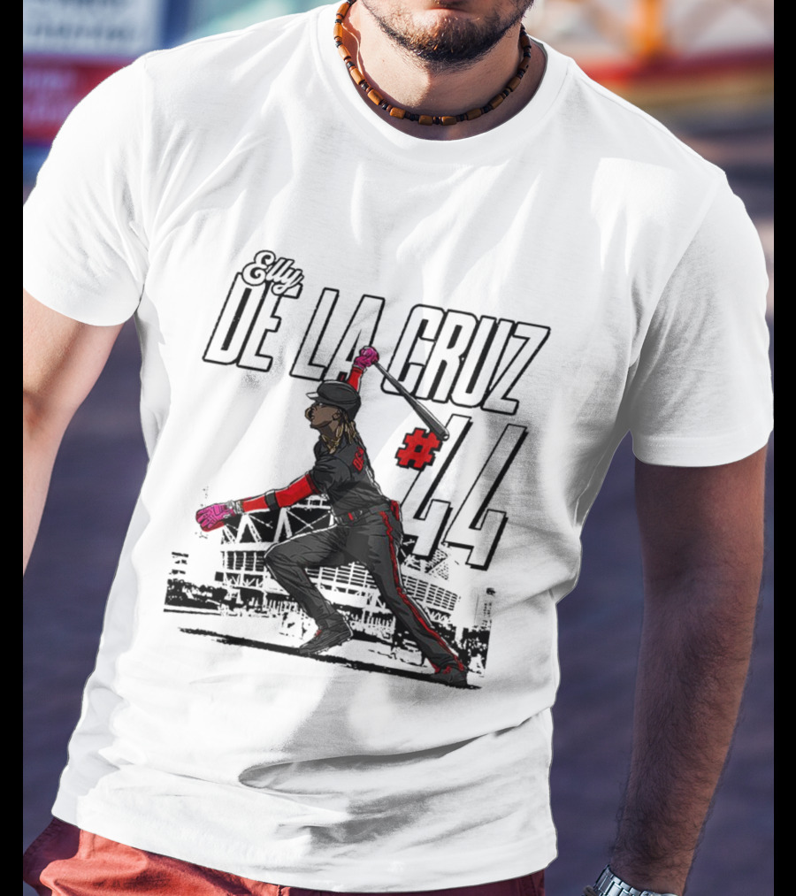 Elly De La Cruz #44 Cincinnati Reds MLBPA Action Pose Stadium Background T-Shirt