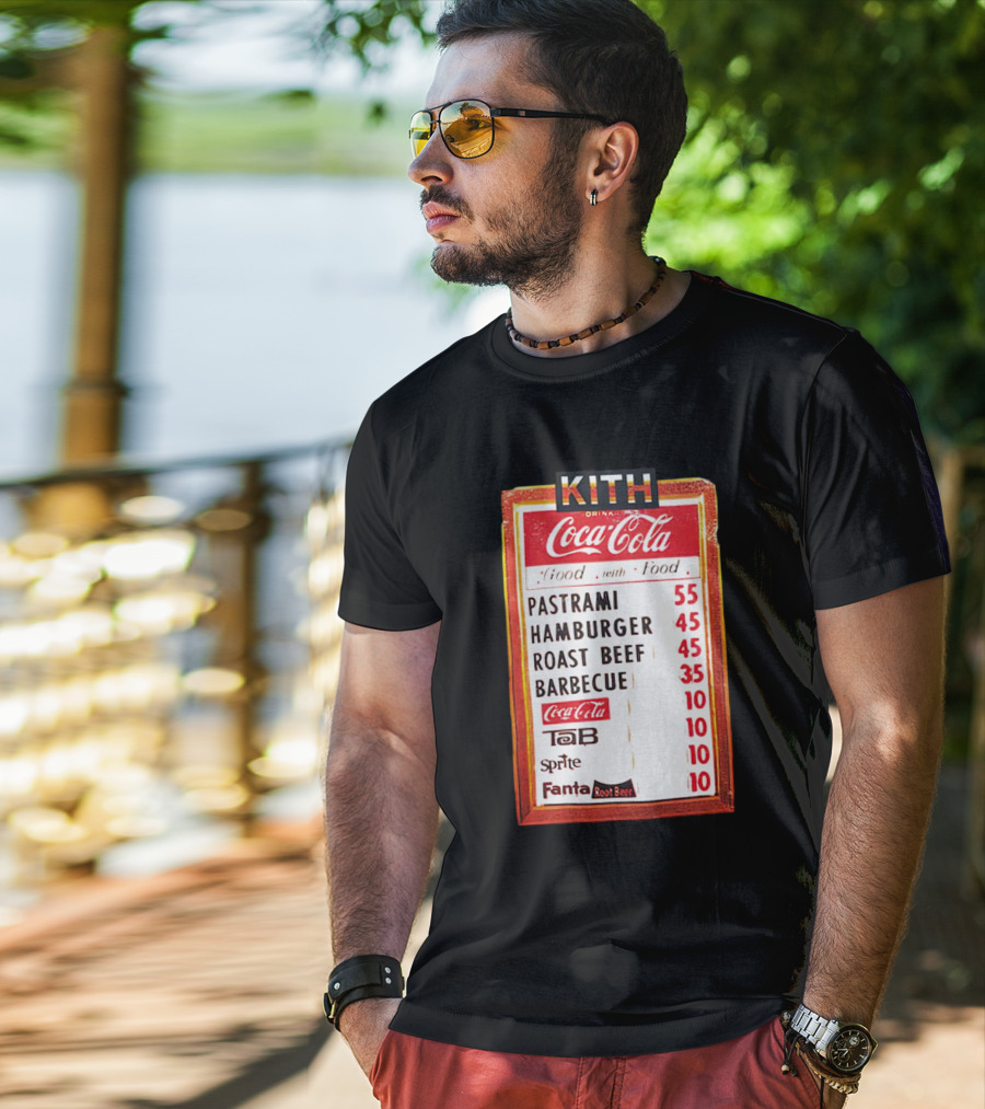 Kith Coca Cola Good With Food Vintage Menu Pastrami Hamburger Roast Beef Barbecue TaB Sprite Fanta Root Beer T-Shirt