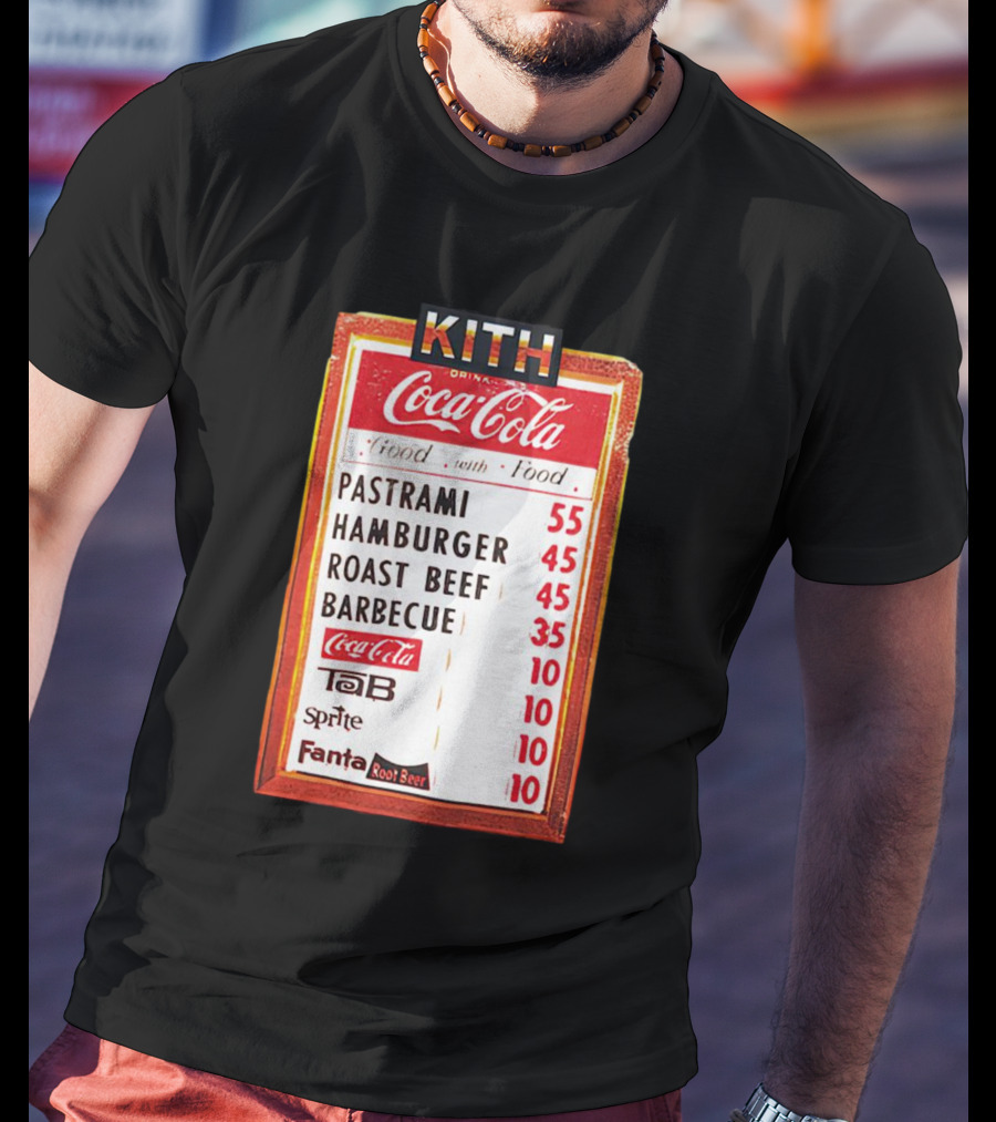 Kith Coca Cola Good With Food Vintage Menu Pastrami Hamburger Roast Beef Barbecue TaB Sprite Fanta Root Beer T-Shirt