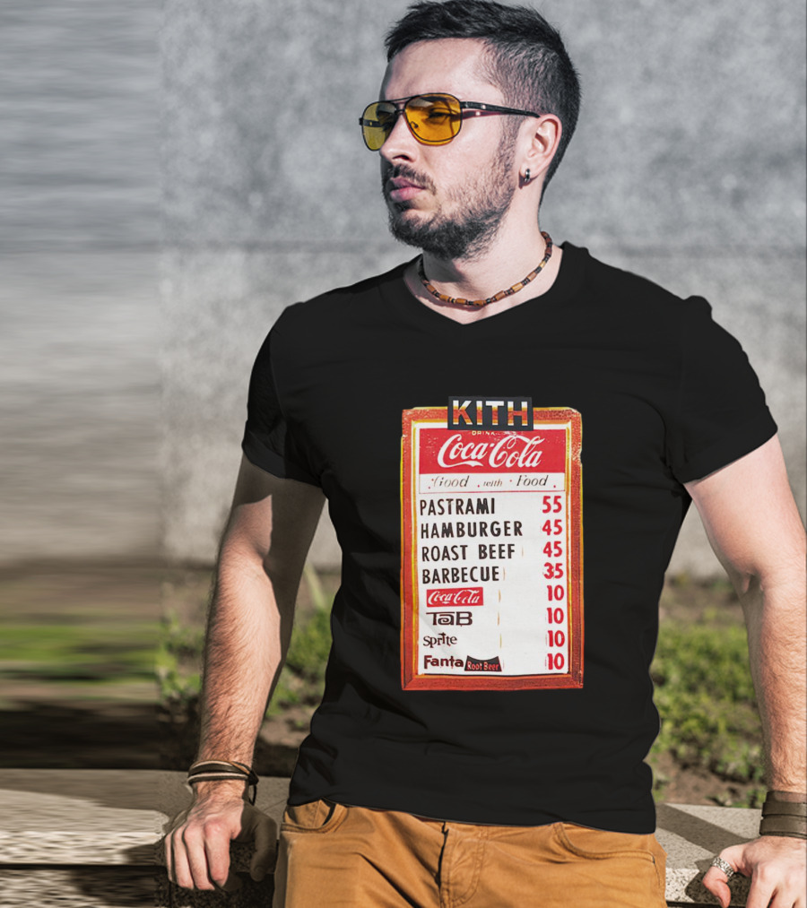 Kith Coca Cola Good With Food Vintage Menu Pastrami Hamburger Roast Beef Barbecue TaB Sprite Fanta Root Beer T-Shirt