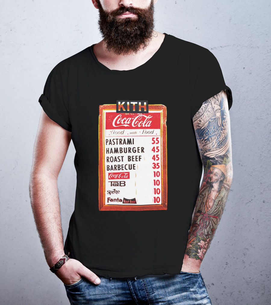 Kith Coca Cola Good With Food Vintage Menu Pastrami Hamburger Roast Beef Barbecue TaB Sprite Fanta Root Beer T-Shirt