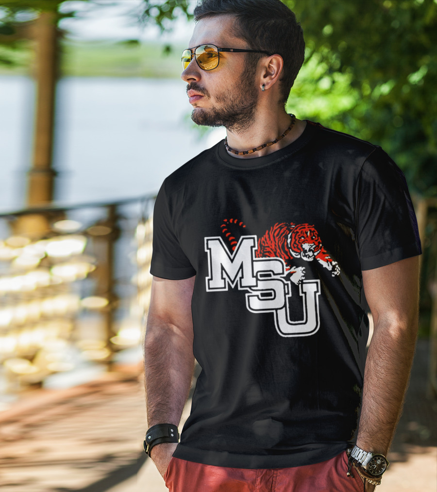MSU Tiger Logo With Fierce Tiger Image T-Shirt