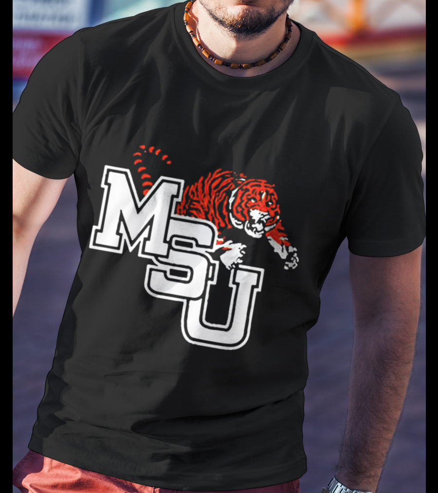 MSU Tiger Logo With Fierce Tiger Image T-Shirt