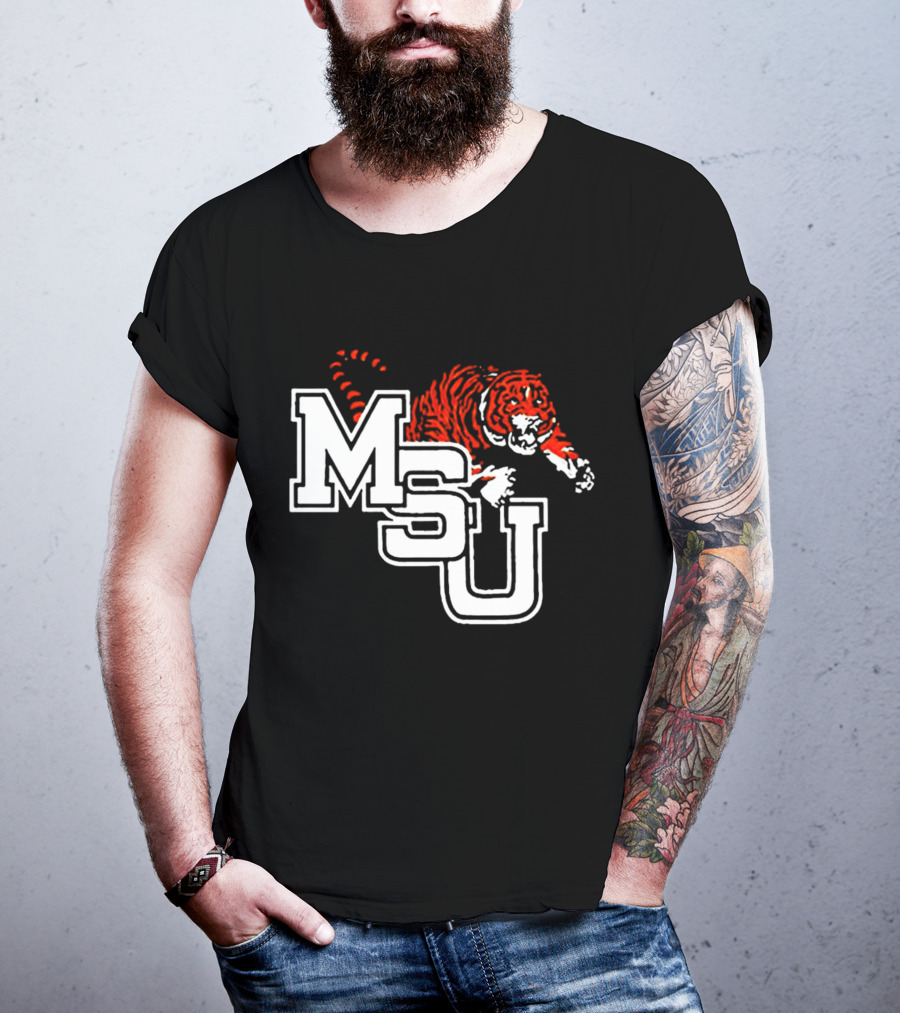 MSU Tiger Logo With Fierce Tiger Image T-Shirt