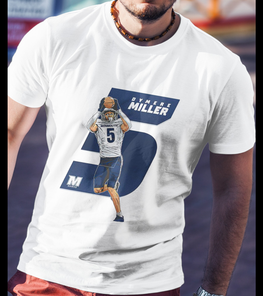 Dymere Miller Monmouth Hawks Football Number 5 Caricature T-Shirt