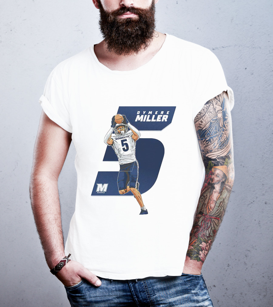 Dymere Miller Monmouth Hawks Football Number 5 Caricature T-Shirt