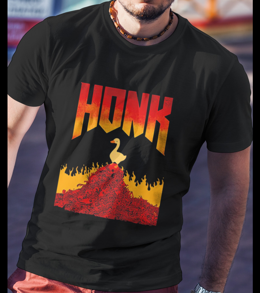 Honk Goose On Fiery Doom Inspired Mountain T-Shirt