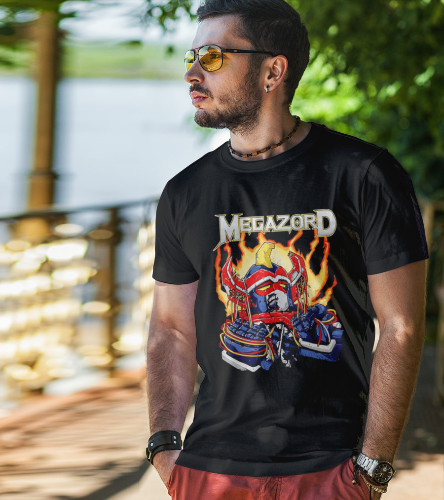 Megazord Power Rangers Mighty Morphin Flaming Robot Head T-Shirt