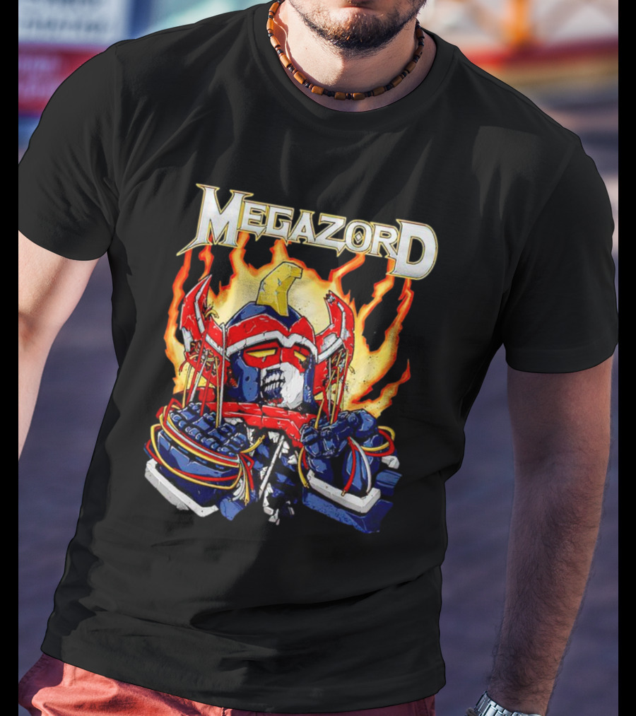 Megazord Power Rangers Mighty Morphin Flaming Robot Head T-Shirt